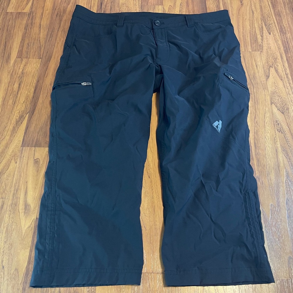 Eddie Bauer First Ascent Women 14 Black Hiking Pants Cargo Cropped Guide Stretch